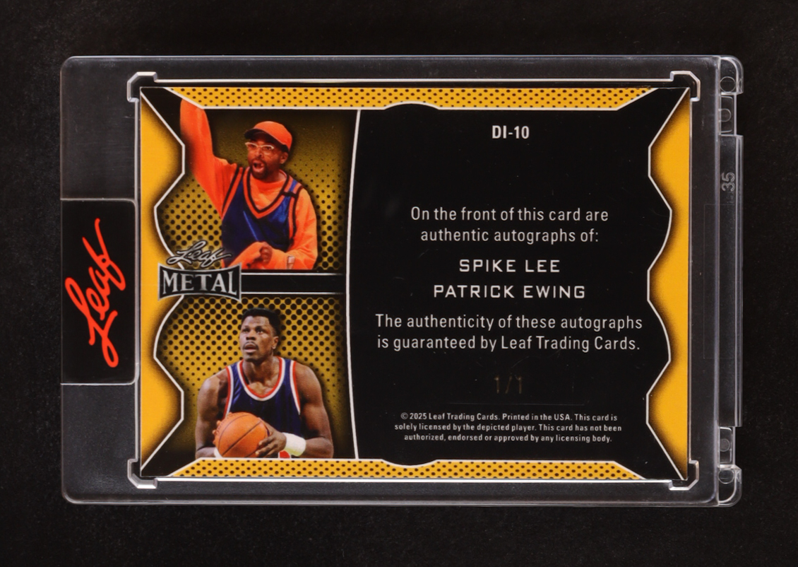 Spike Lee / Patrick Ewing 2025 Leaf Metal Authentics Autographs Blue #DI10 #1/1 at PristineAuction.com Spike Lee / Patrick Ewing 2025 Leaf Metal Authentics Autographs Blue #DI10 #1/1 at PristineAuction.com