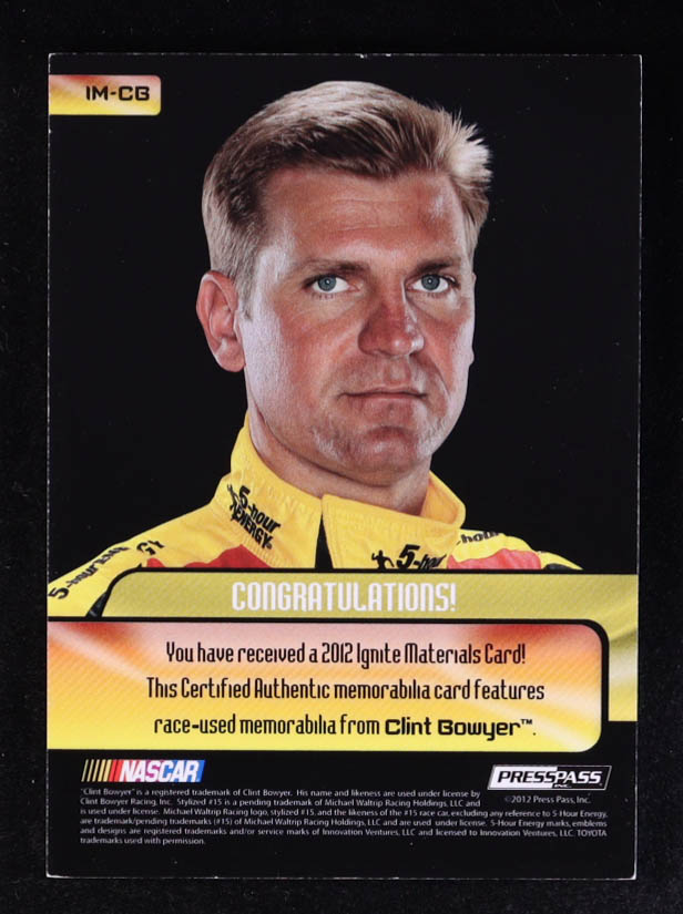 Clint Bowyer 2012 Press Pass Ignite Materials Silver #IMCB at PristineAuction.com Clint Bowyer 2012 Press Pass Ignite Materials Silver #IMCB at PristineAuction.com