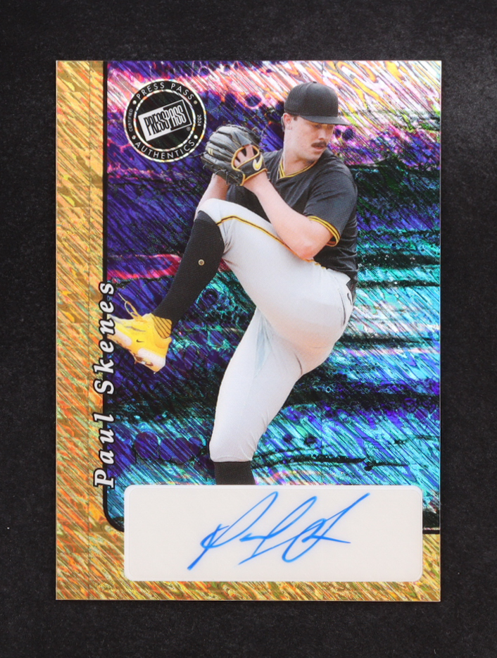 Paul Skenes 2024 Leaf Collective '00 Press Pass Autographs Shimmer Gold #20APS1 RC #1/1 at PristineAuction.com Paul Skenes 2024 Leaf Collective '00 Press Pass Autographs Shimmer Gold #20APS1 RC #1/1 at PristineAuction.com