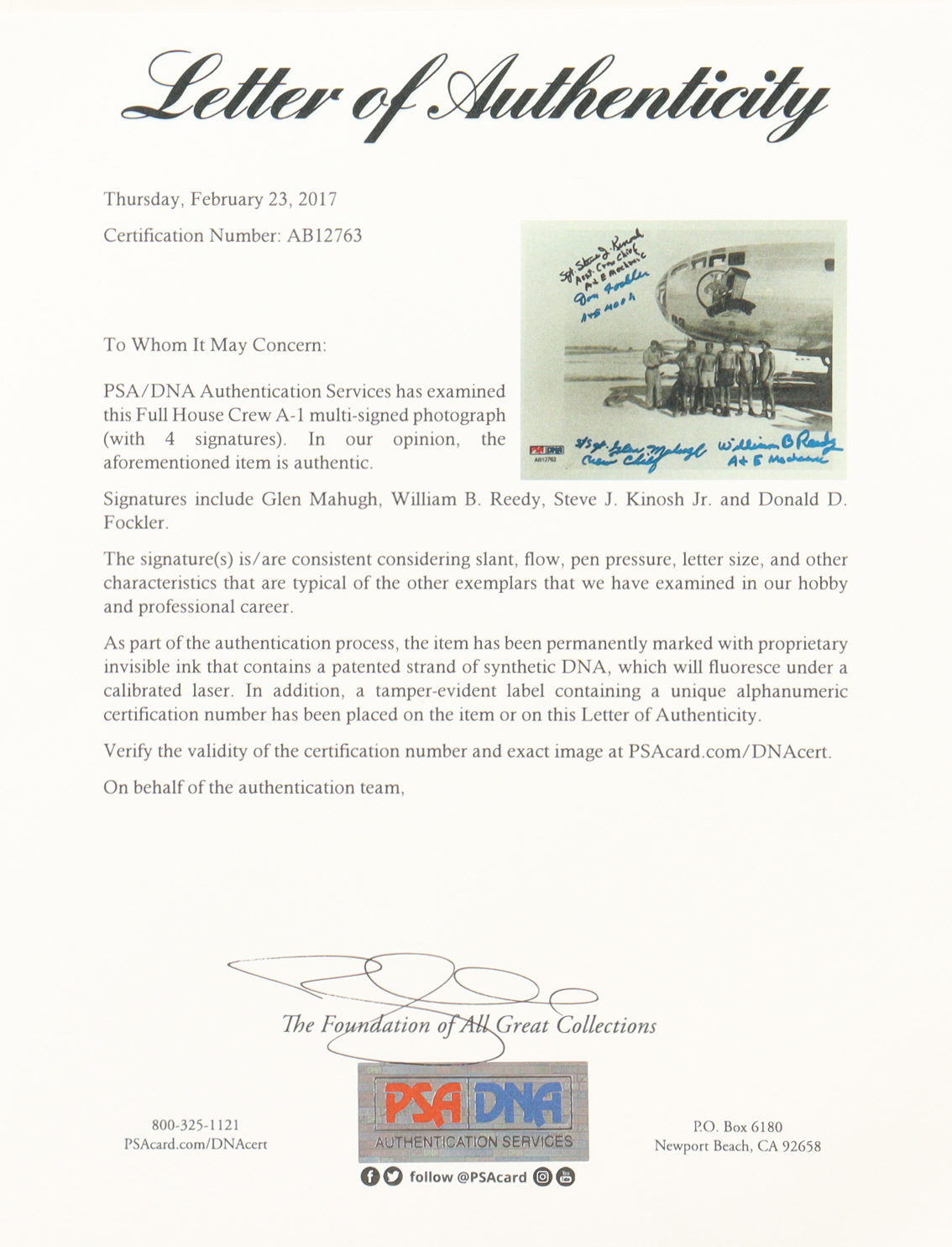 WWII B-29 Full House Crew Signed 5x7 Photograph (PSA) x4 Atomic Bomb Mission Crew at PristineAuction.com WWII B-29 Full House Crew Signed 5x7 Photograph (PSA) x4 Atomic Bomb Mission Crew at PristineAuction.com