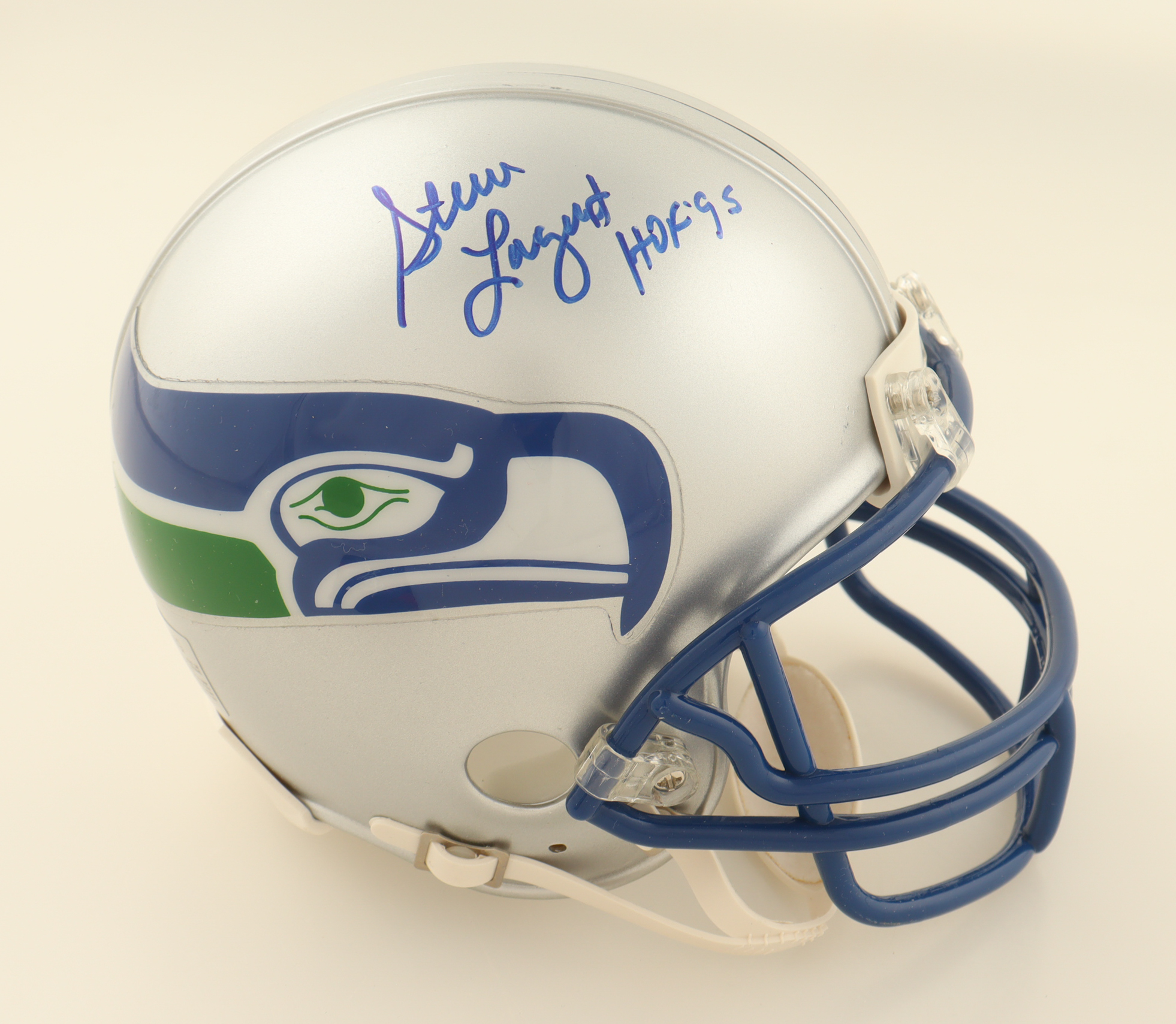 Steve Largent Signed Seahawks Throwback Mini Helmet Inscribed "HOF '95" (Leaf) at PristineAuction.com Steve Largent Signed Seahawks Throwback Mini Helmet Inscribed "HOF '95" (Leaf) at PristineAuction.com