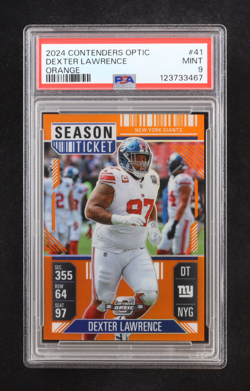 Dexter Lawrence 2024 Contenders Optic Orange Season Ticket #41 #03/75 (PSA 9) at PristineAuction.com Dexter Lawrence 2024 Contenders Optic Orange Season Ticket #41 #03/75 (PSA 9) at PristineAuction.com