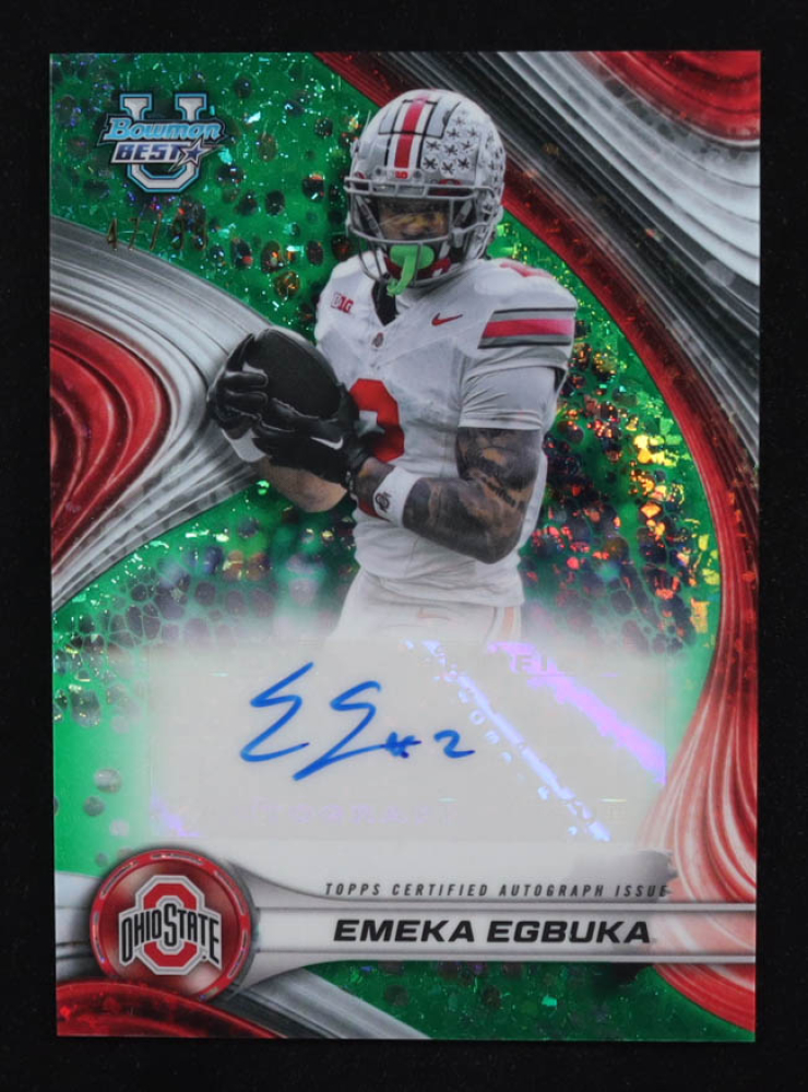 Emeka Egbuka 2024 Bowman's Best University Best of '24 Autographs Green Mini Diamond Refractors #BOAEE #47/99 RC