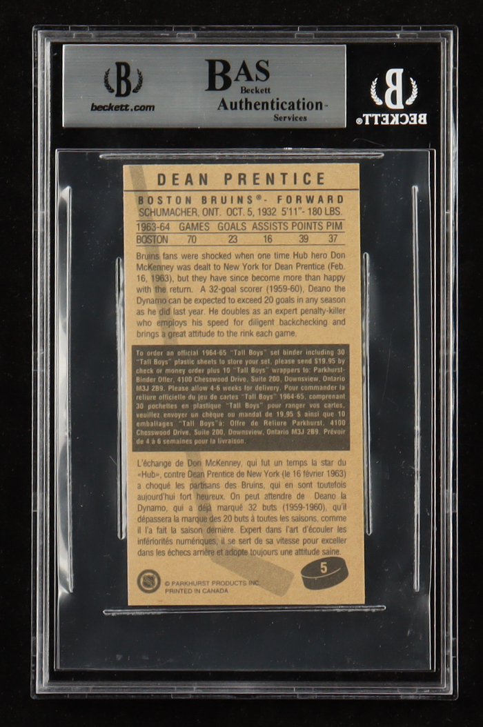 Dean Prentice Signed 1994 Parkhurst Tall Boys #5 (BGS) at PristineAuction.com Dean Prentice Signed 1994 Parkhurst Tall Boys #5 (BGS) at PristineAuction.com