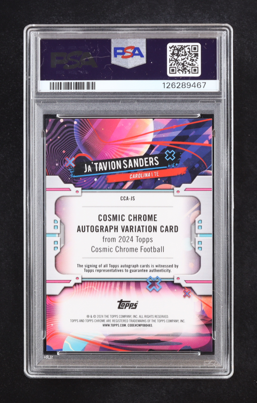 Ja'Tavion Sanders 2024 Topps Cosmic Chrome Black Eclipse Autograph #JS RC #02/10 (PSA 9) at PristineAuction.com Ja'Tavion Sanders 2024 Topps Cosmic Chrome Black Eclipse Autograph #JS RC #02/10 (PSA 9) at PristineAuction.com