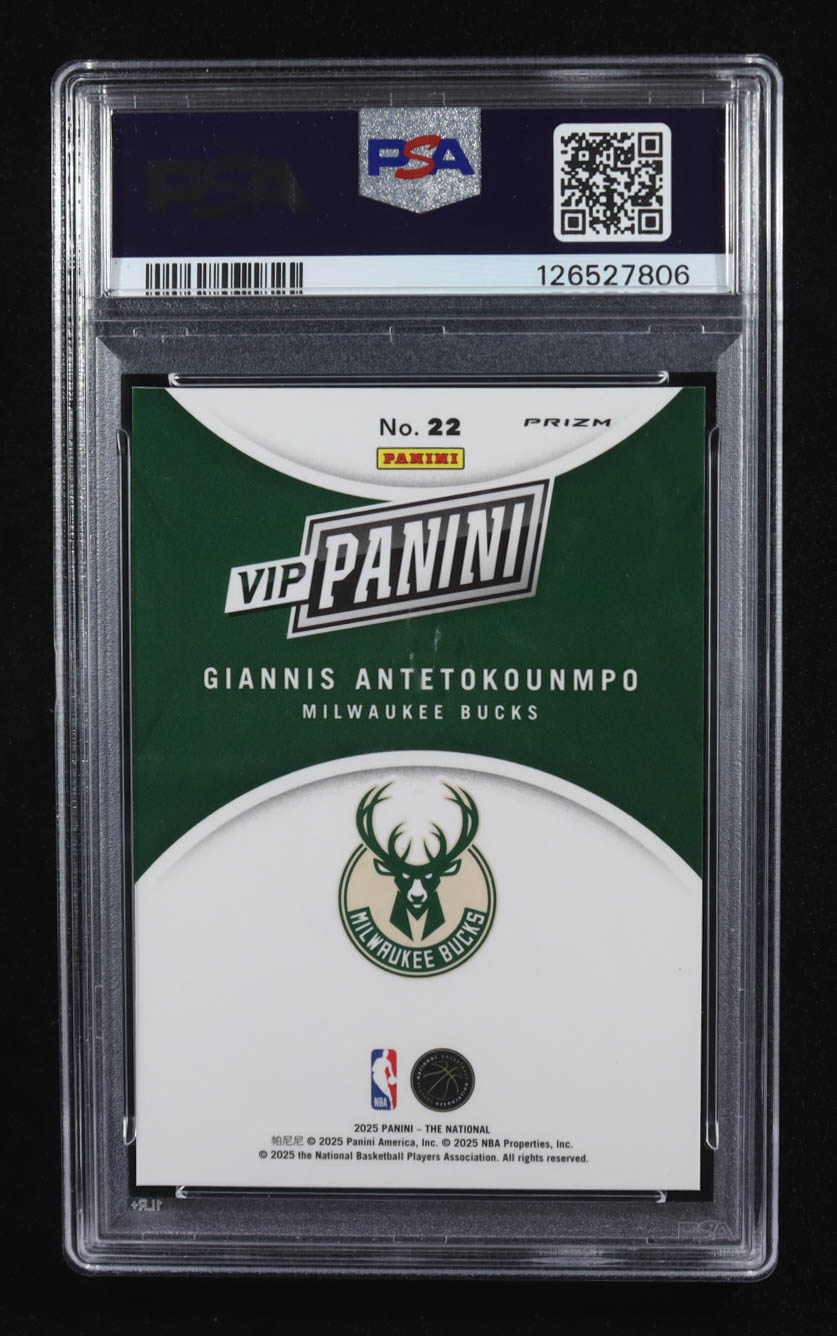 Giannis Antetokounmpo 2025 Panini National Convention VIP Gold Packs Panini #22 (PSA 10) at PristineAuction.com Giannis Antetokounmpo 2025 Panini National Convention VIP Gold Packs Panini #22 (PSA 10) at PristineAuction.com