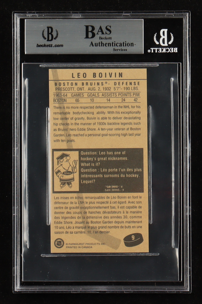 Leo Boivin Signed 1994 Parkhurst Tall Boys #9 (BGS) at PristineAuction.com Leo Boivin Signed 1994 Parkhurst Tall Boys #9 (BGS) at PristineAuction.com