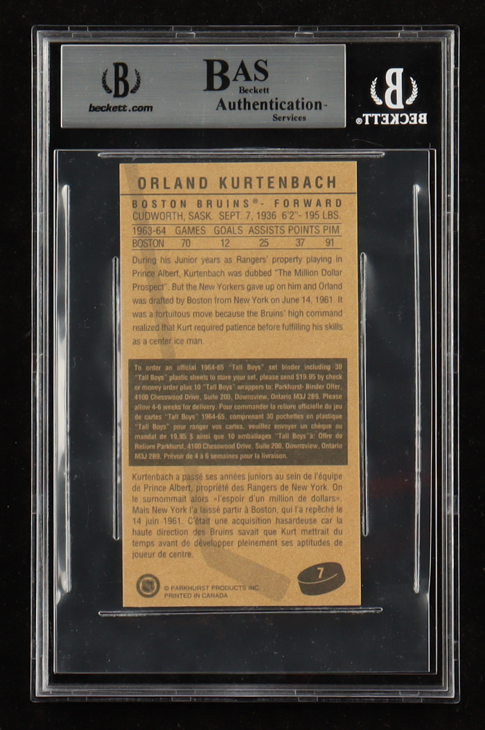 Orland Kurtenbach Signed 1994 Parkhurst Tall Boys #7 (BGS) at PristineAuction.com Orland Kurtenbach Signed 1994 Parkhurst Tall Boys #7 (BGS) at PristineAuction.com