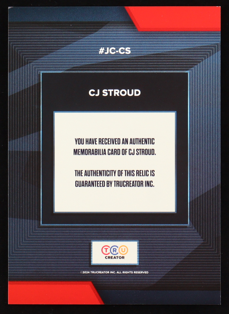 C.J. Stroud 2024 TruSport Jumbo Trucreator Cracked Ice #9 #JC-CS JSY at PristineAuction.com C.J. Stroud 2024 TruSport Jumbo Trucreator Cracked Ice #9 #JC-CS JSY at PristineAuction.com