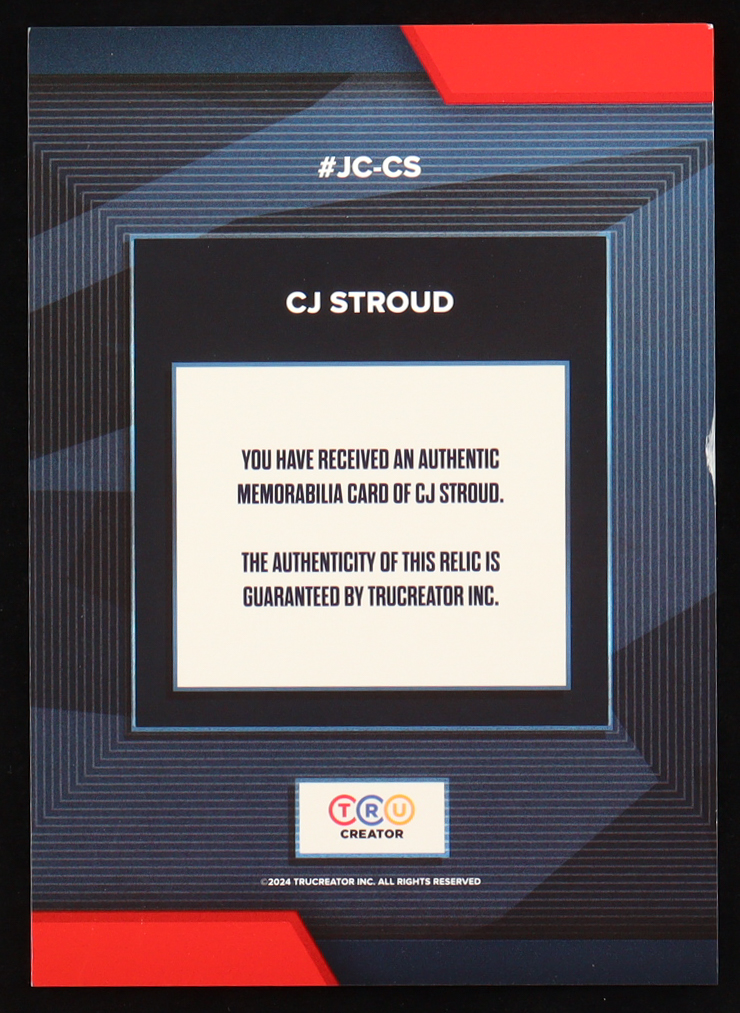 C.J. Stroud 2024 TruSport Jumbo Trucreator Cracked Ice #9 #JC-CS JSY at PristineAuction.com C.J. Stroud 2024 TruSport Jumbo Trucreator Cracked Ice #9 #JC-CS JSY at PristineAuction.com
