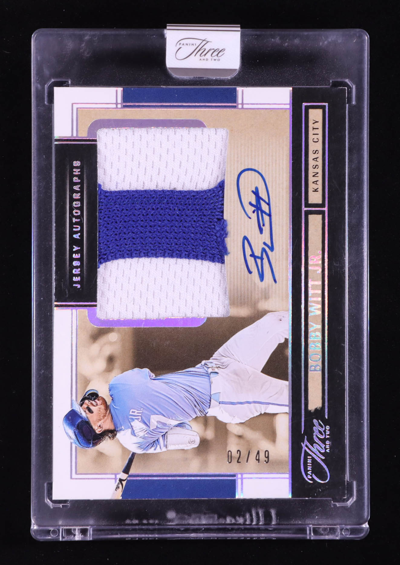 Bobby Witt Jr. 2025 Panini Three and Two Jersey Autographs Holo Silver #23 #02/49 at PristineAuction.com Bobby Witt Jr. 2025 Panini Three and Two Jersey Autographs Holo Silver #23 #02/49 at PristineAuction.com