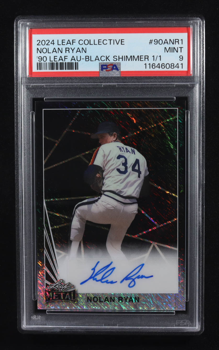Nolan Ryan 2024 Leaf Collective '90 Leaf Autographs Shimmer Black #90ANR1 #1/1 (PSA 9) at PristineAuction.com Nolan Ryan 2024 Leaf Collective '90 Leaf Autographs Shimmer Black #90ANR1 #1/1 (PSA 9) at PristineAuction.com