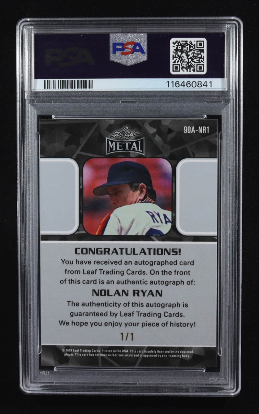 Nolan Ryan 2024 Leaf Collective '90 Leaf Autographs Shimmer Black #90ANR1 #1/1 (PSA 9) at PristineAuction.com Nolan Ryan 2024 Leaf Collective '90 Leaf Autographs Shimmer Black #90ANR1 #1/1 (PSA 9) at PristineAuction.com