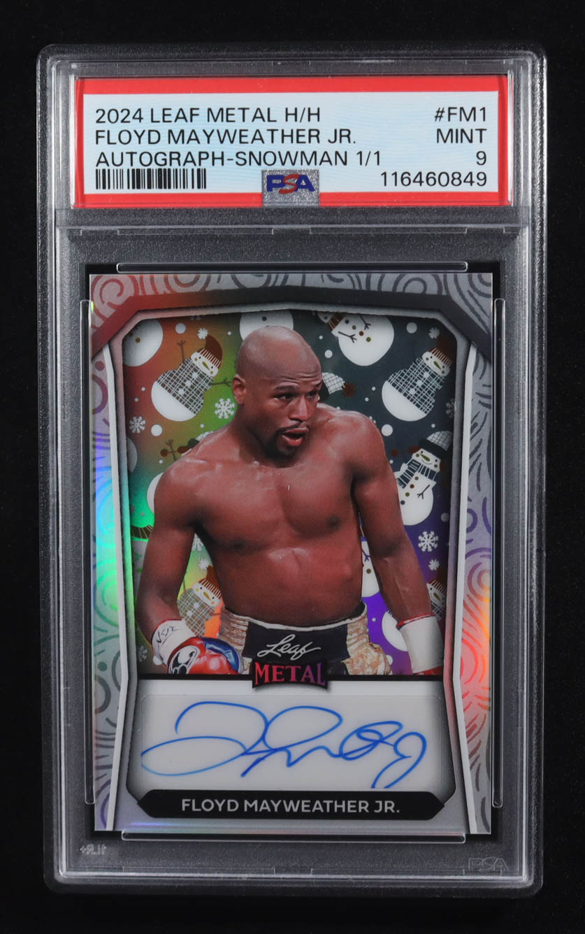 Floyd Mayweather Jr. 2024 Leaf Metal Happy Holidays Autographs Prismatic Snowman #HHAFM1 #1/1 (PSA 9) at PristineAuction.com Floyd Mayweather Jr. 2024 Leaf Metal Happy Holidays Autographs Prismatic Snowman #HHAFM1 #1/1 (PSA 9) at PristineAuction.com