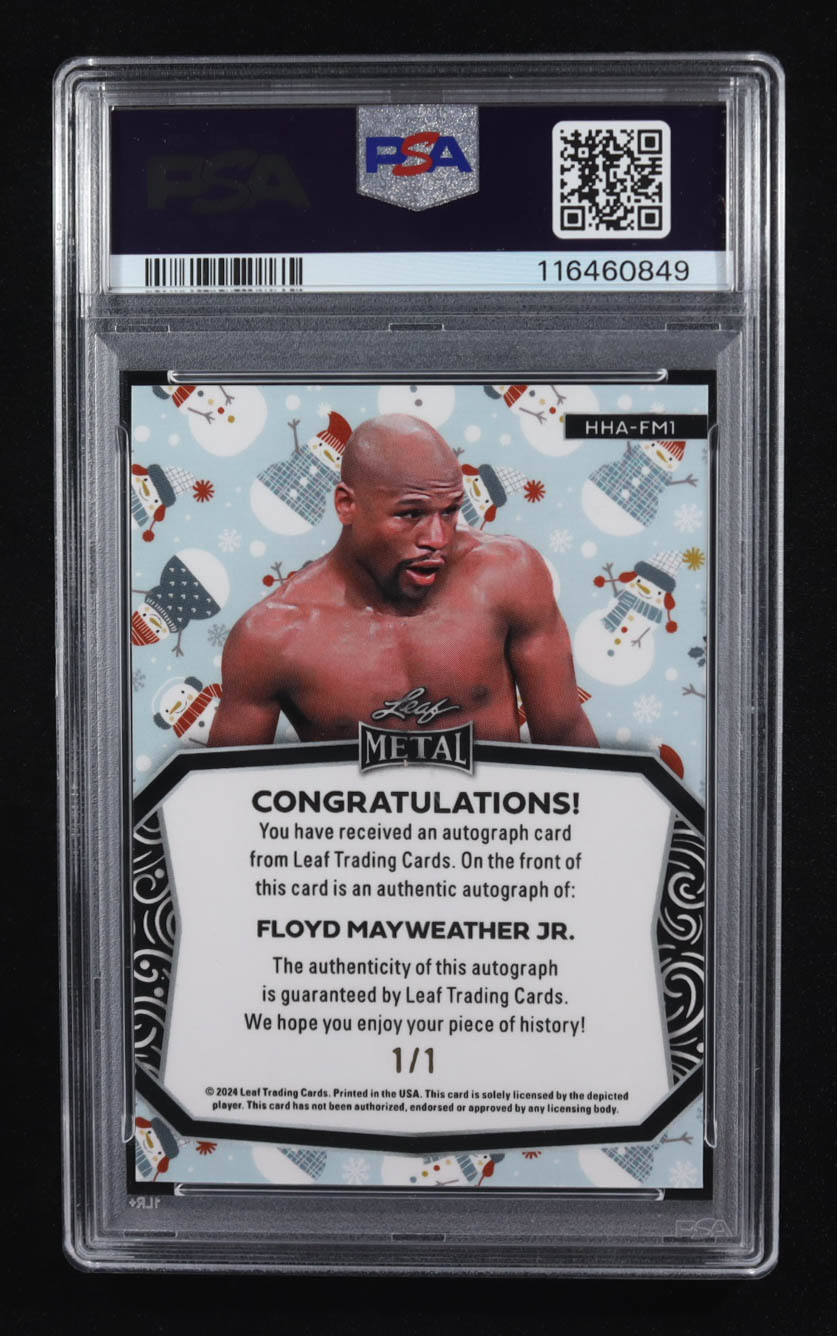 Floyd Mayweather Jr. 2024 Leaf Metal Happy Holidays Autographs Prismatic Snowman #HHAFM1 #1/1 (PSA 9) at PristineAuction.com Floyd Mayweather Jr. 2024 Leaf Metal Happy Holidays Autographs Prismatic Snowman #HHAFM1 #1/1 (PSA 9) at PristineAuction.com