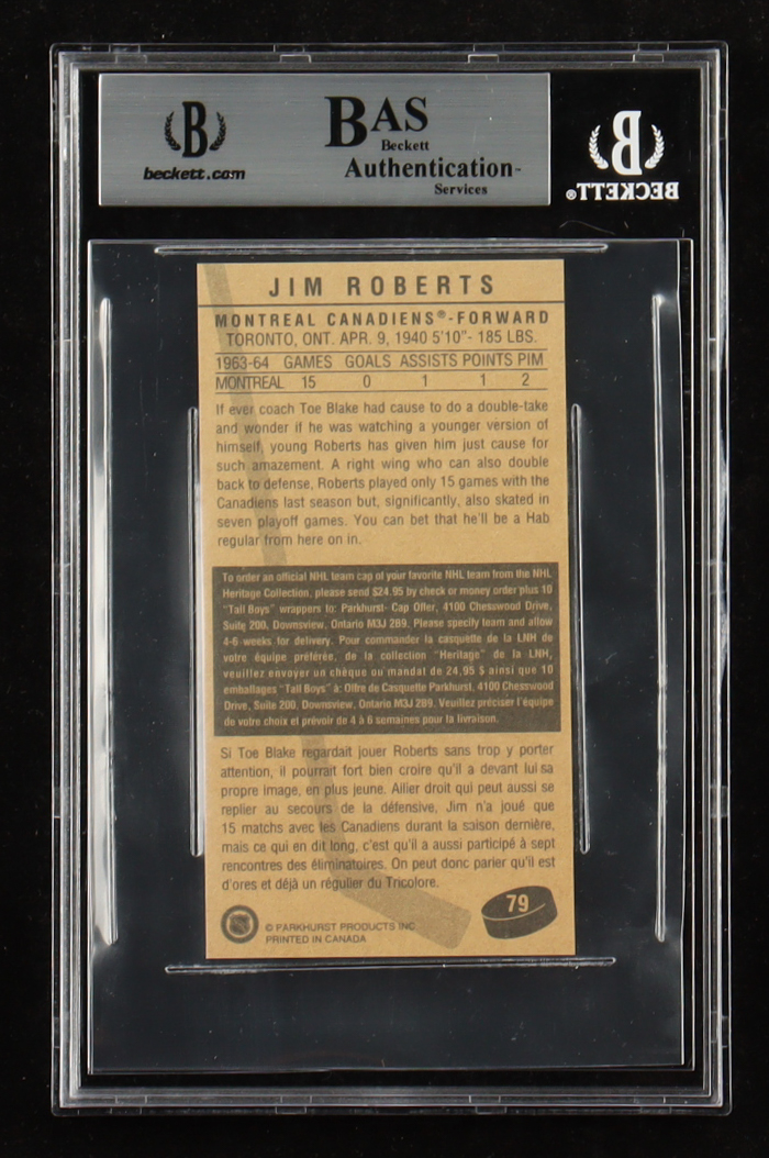 Jim Roberts Signed 1994 Parkhurst Tall Boys #79 (BGS) at PristineAuction.com Jim Roberts Signed 1994 Parkhurst Tall Boys #79 (BGS) at PristineAuction.com