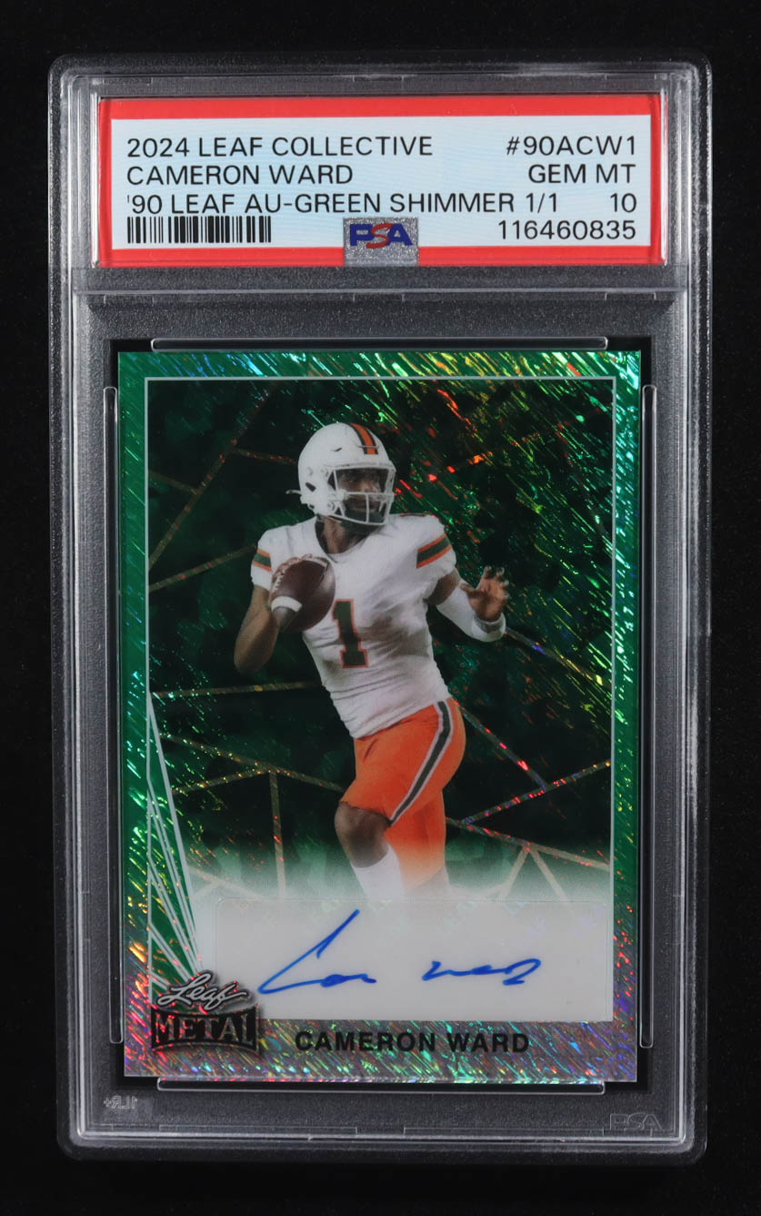 Cameron Ward 2024 Leaf Collective '90 Leaf Autographs Shimmer Green #90ACW1 #1/1 RC (PSA 10) at PristineAuction.com Cameron Ward 2024 Leaf Collective '90 Leaf Autographs Shimmer Green #90ACW1 #1/1 RC (PSA 10) at PristineAuction.com