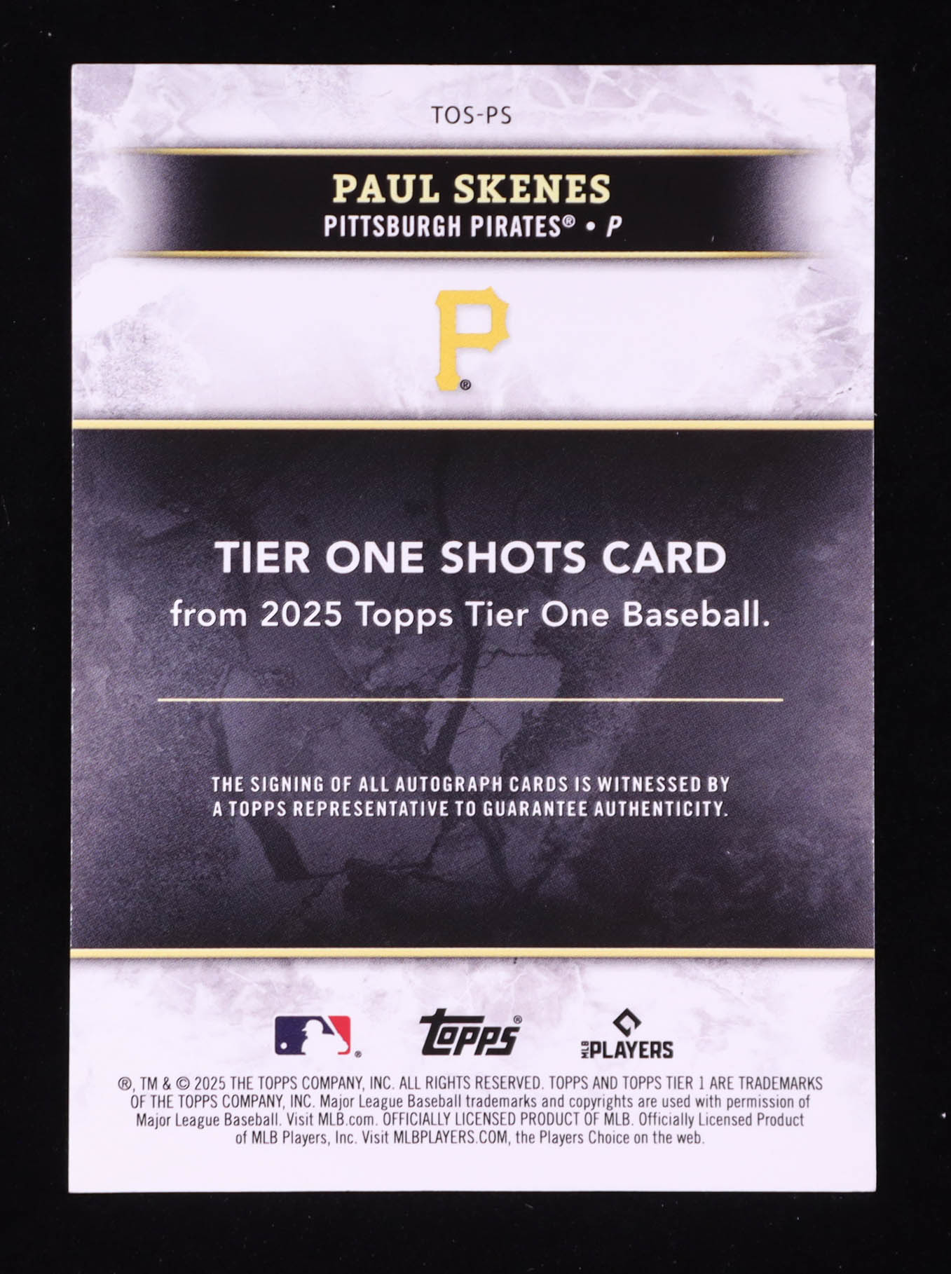 Paul Skenes 2025 Topps Tier One Tier One Shots Autographs Red Foil #TOSPS #3/15 at PristineAuction.com Paul Skenes 2025 Topps Tier One Tier One Shots Autographs Red Foil #TOSPS #3/15 at PristineAuction.com