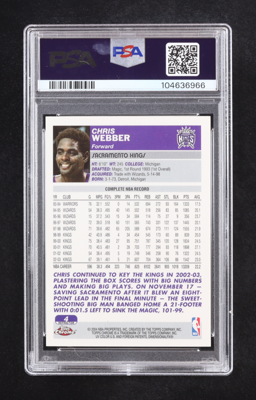 Chris Webber 2003 Topps Chrome Refractor #4 (PSA 9) at PristineAuction.com Chris Webber 2003 Topps Chrome Refractor #4 (PSA 9) at PristineAuction.com