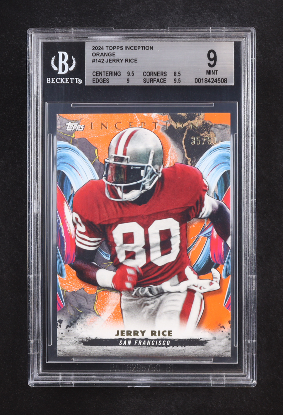 Jerry Rice 2024 Topps Inception Orange #142 #35/50 (BGS 9) at PristineAuction.com Jerry Rice 2024 Topps Inception Orange #142 #35/50 (BGS 9) at PristineAuction.com