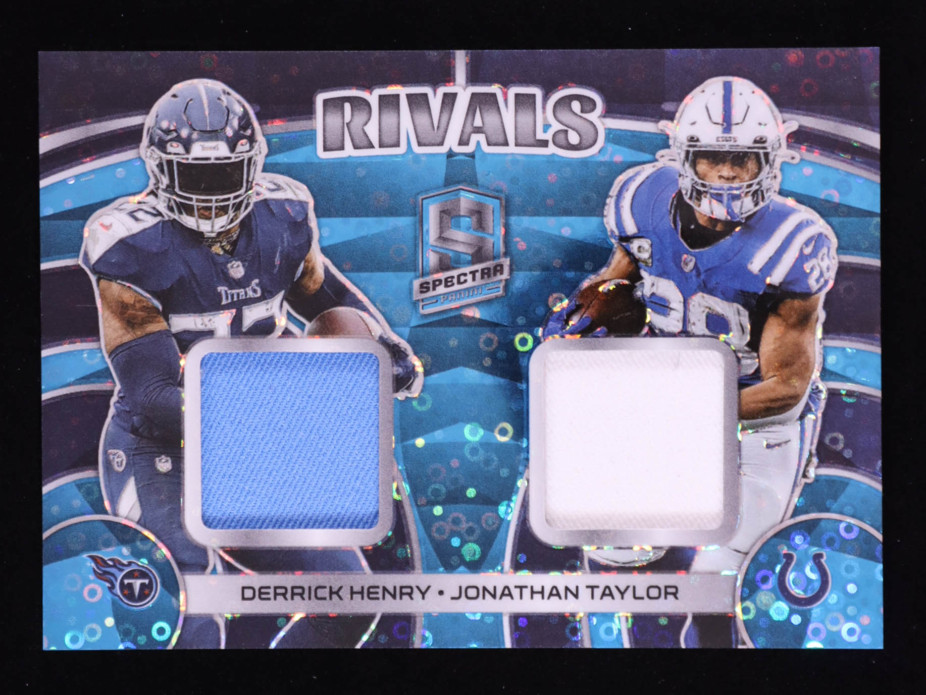 Derrick Henry / Jonathan Taylor 2023 Panini Spectra Rivals Materials Neon Blue #5 #12/60 at PristineAuction.com Derrick Henry / Jonathan Taylor 2023 Panini Spectra Rivals Materials Neon Blue #5 #12/60 at PristineAuction.com