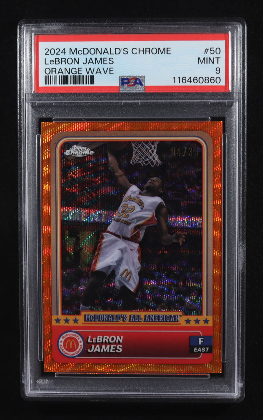 LeBron James 2024 Topps Chrome McDonald's All American Orange Wave Refractors #50 #04/35 (PSA 9) at PristineAuction.com LeBron James 2024 Topps Chrome McDonald's All American Orange Wave Refractors #50 #04/35 (PSA 9) at PristineAuction.com