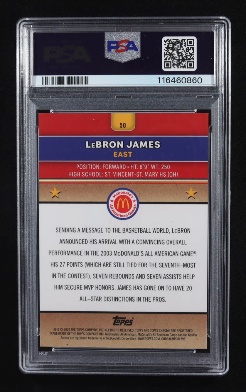 LeBron James 2024 Topps Chrome McDonald's All American Orange Wave Refractors #50 #04/35 (PSA 9) at PristineAuction.com LeBron James 2024 Topps Chrome McDonald's All American Orange Wave Refractors #50 #04/35 (PSA 9) at PristineAuction.com