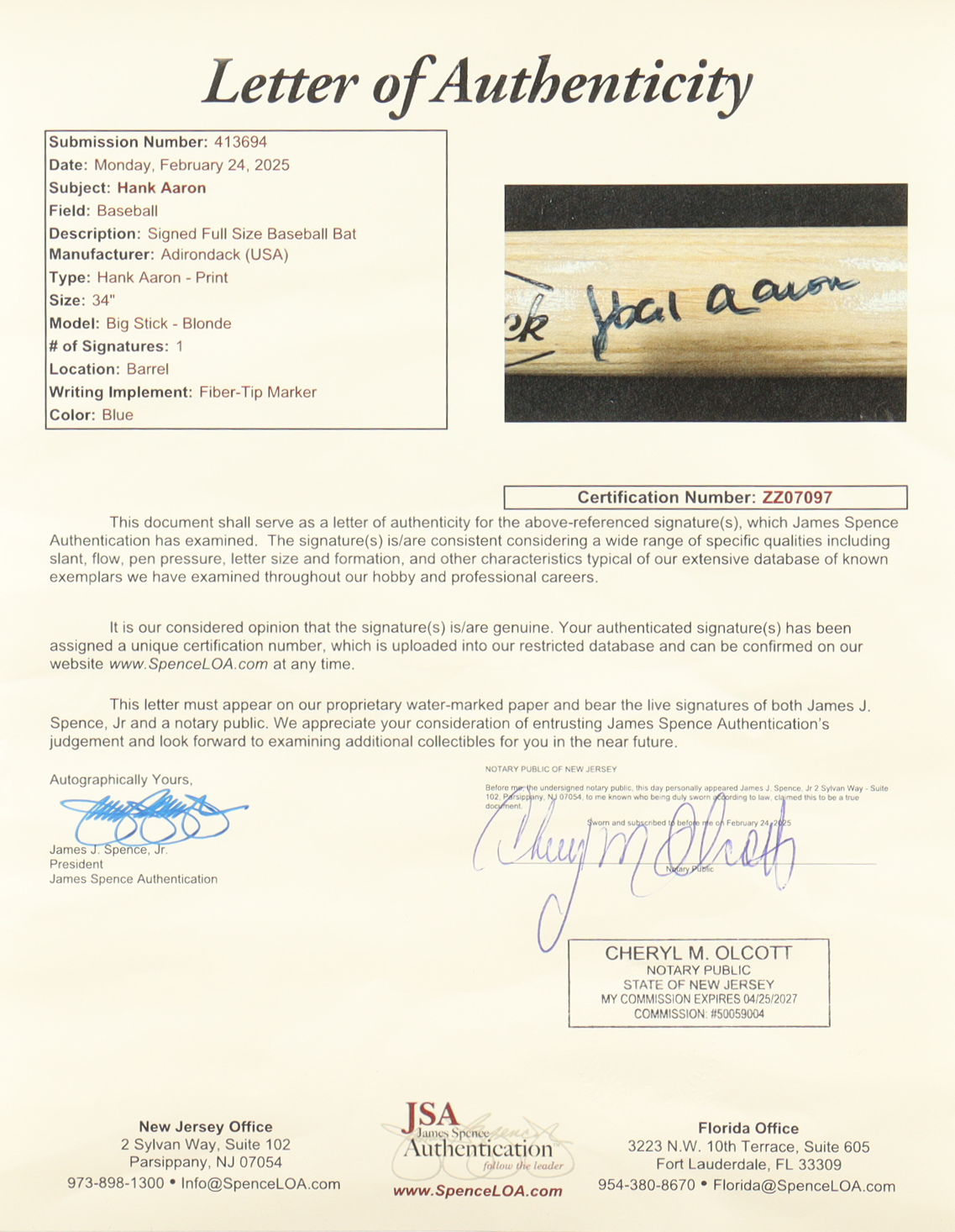 Hank Aaron Signed Adirondack Pro Baseball Bat (JSA) at PristineAuction.com Hank Aaron Signed Adirondack Pro Baseball Bat (JSA) at PristineAuction.com