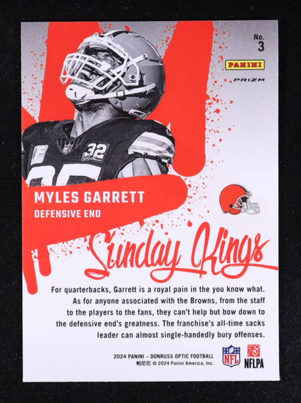 Myles Garrett 2024 Donruss Optic Sunday Kings #3 at PristineAuction.com Myles Garrett 2024 Donruss Optic Sunday Kings #3 at PristineAuction.com