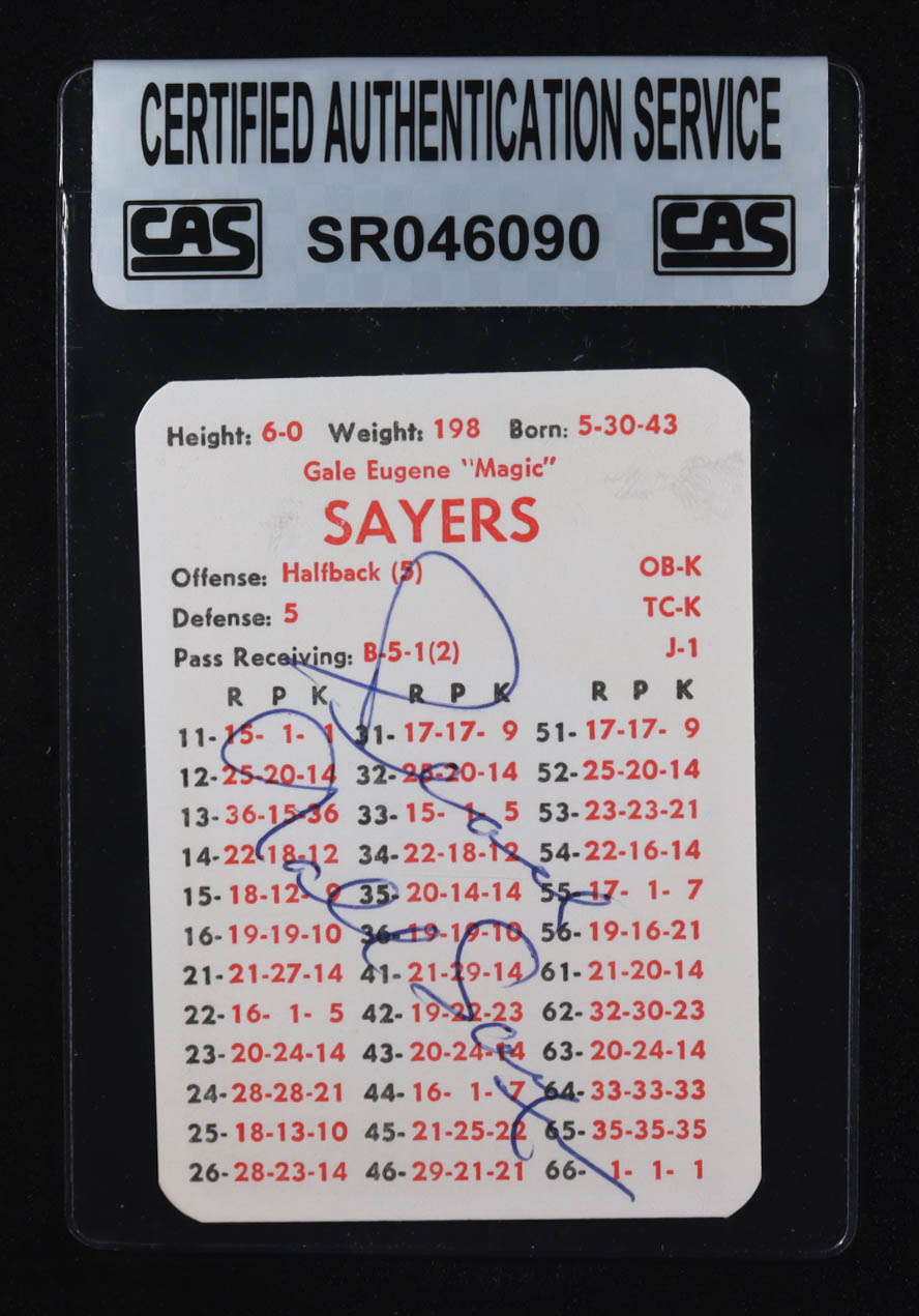 Gale Sayers Signed c. 1970s APBA Game Card Inscribed "Peace" (CAS) at PristineAuction.com Gale Sayers Signed c. 1970s APBA Game Card Inscribed "Peace" (CAS) at PristineAuction.com