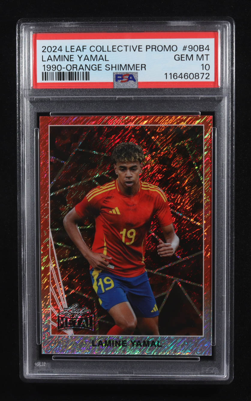 Lamine Yamal 2024 Leaf Collective Promo '90 Leaf Shimmer Orange #90B4 #029/299 RC (PSA 10) at PristineAuction.com Lamine Yamal 2024 Leaf Collective Promo '90 Leaf Shimmer Orange #90B4 #029/299 RC (PSA 10) at PristineAuction.com