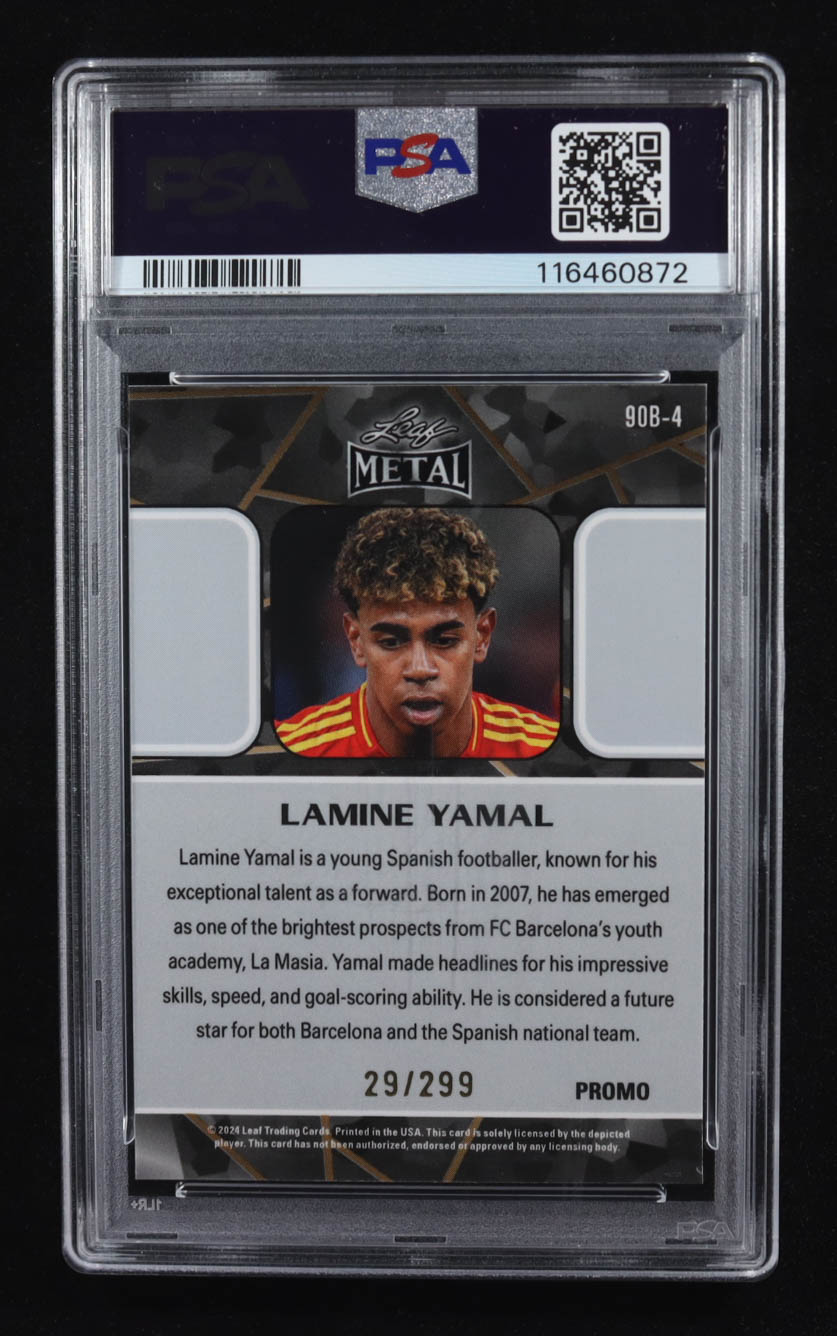 Lamine Yamal 2024 Leaf Collective Promo '90 Leaf Shimmer Orange #90B4 #029/299 RC (PSA 10) at PristineAuction.com Lamine Yamal 2024 Leaf Collective Promo '90 Leaf Shimmer Orange #90B4 #029/299 RC (PSA 10) at PristineAuction.com