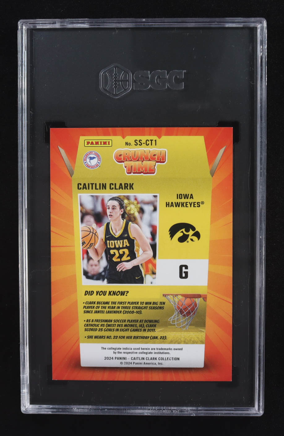 Caitlin Clark 2024 Panini Caitlin Clark Collection Donruss Crunch Time Pink #CT1 RC #46/50 (SGC 9) at PristineAuction.com Caitlin Clark 2024 Panini Caitlin Clark Collection Donruss Crunch Time Pink #CT1 RC #46/50 (SGC 9) at PristineAuction.com