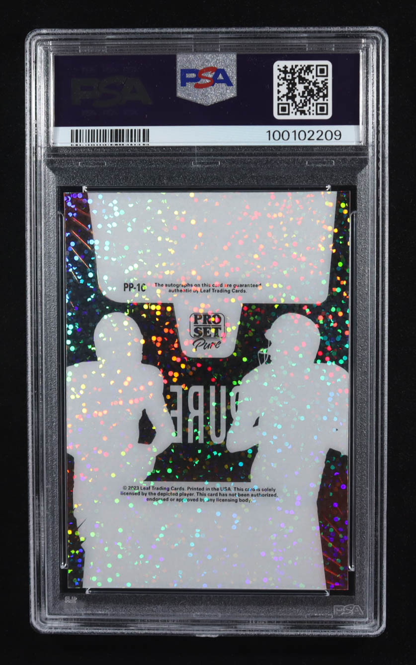 Joe Montana / Brock Purdy 2023 Pro Set Pure Pure Pairings Holo Sparkle Green #PP16 #2/3 (PSA 9) at PristineAuction.com Joe Montana / Brock Purdy 2023 Pro Set Pure Pure Pairings Holo Sparkle Green #PP16 #2/3 (PSA 9) at PristineAuction.com