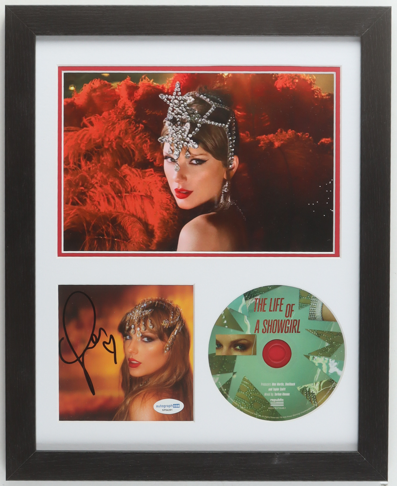 Taylor Swift Signed Custom Framed "The Life of a Showgirl" CD Album Insert Display with Disc (ACOA) at PristineAuction.com Taylor Swift Signed Custom Framed "The Life of a Showgirl" CD Album Insert Display with Disc (ACOA) at PristineAuction.com