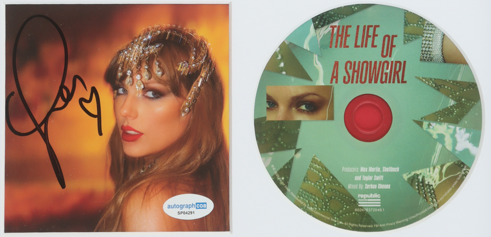 Taylor Swift Signed Custom Framed "The Life of a Showgirl" CD Album Insert Display with Disc (ACOA) at PristineAuction.com Taylor Swift Signed Custom Framed "The Life of a Showgirl" CD Album Insert Display with Disc (ACOA) at PristineAuction.com