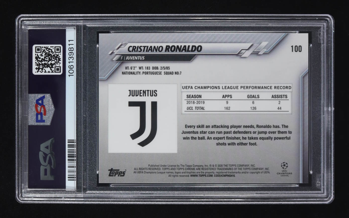Cristiano Ronaldo 2019-20 Topps Chrome Sapphire UEFA Champions League #100 (PSA 10) at PristineAuction.com Cristiano Ronaldo 2019-20 Topps Chrome Sapphire UEFA Champions League #100 (PSA 10) at PristineAuction.com