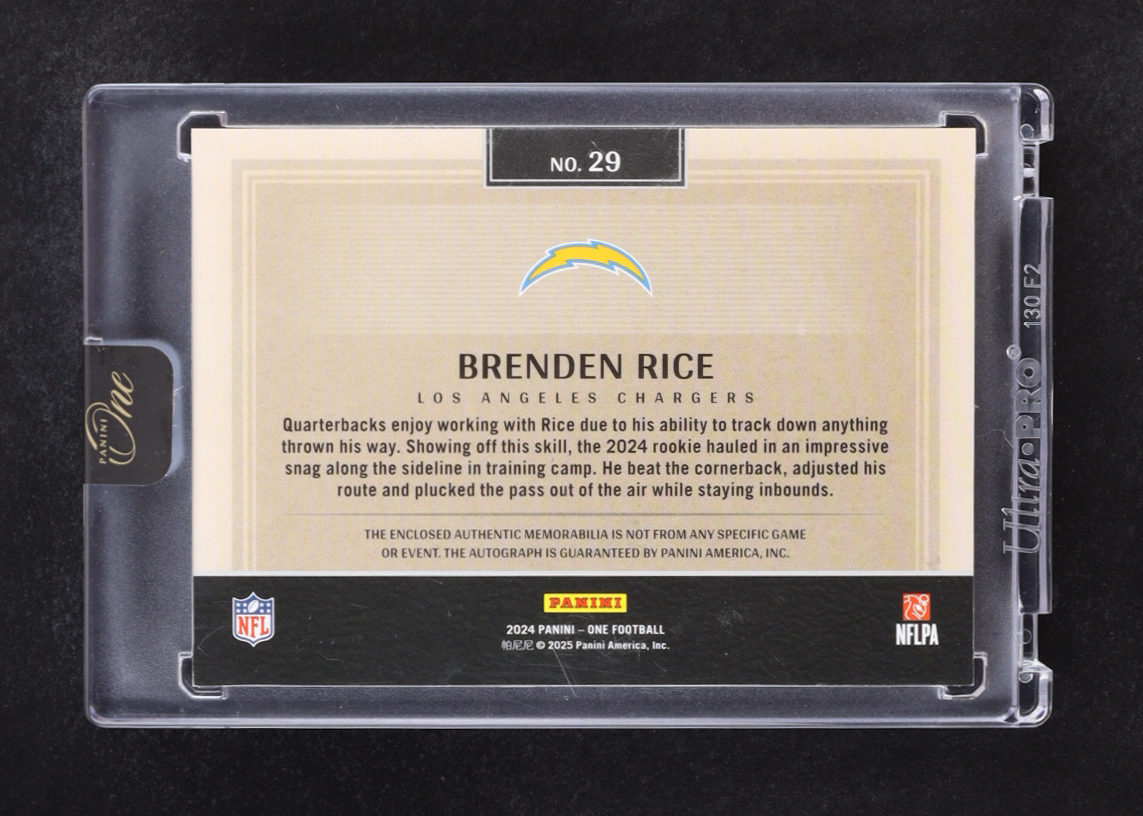 Brenden Rice 2024 Panini One Rookie Patch Autographs #29 RC #124/199 at PristineAuction.com Brenden Rice 2024 Panini One Rookie Patch Autographs #29 RC #124/199 at PristineAuction.com