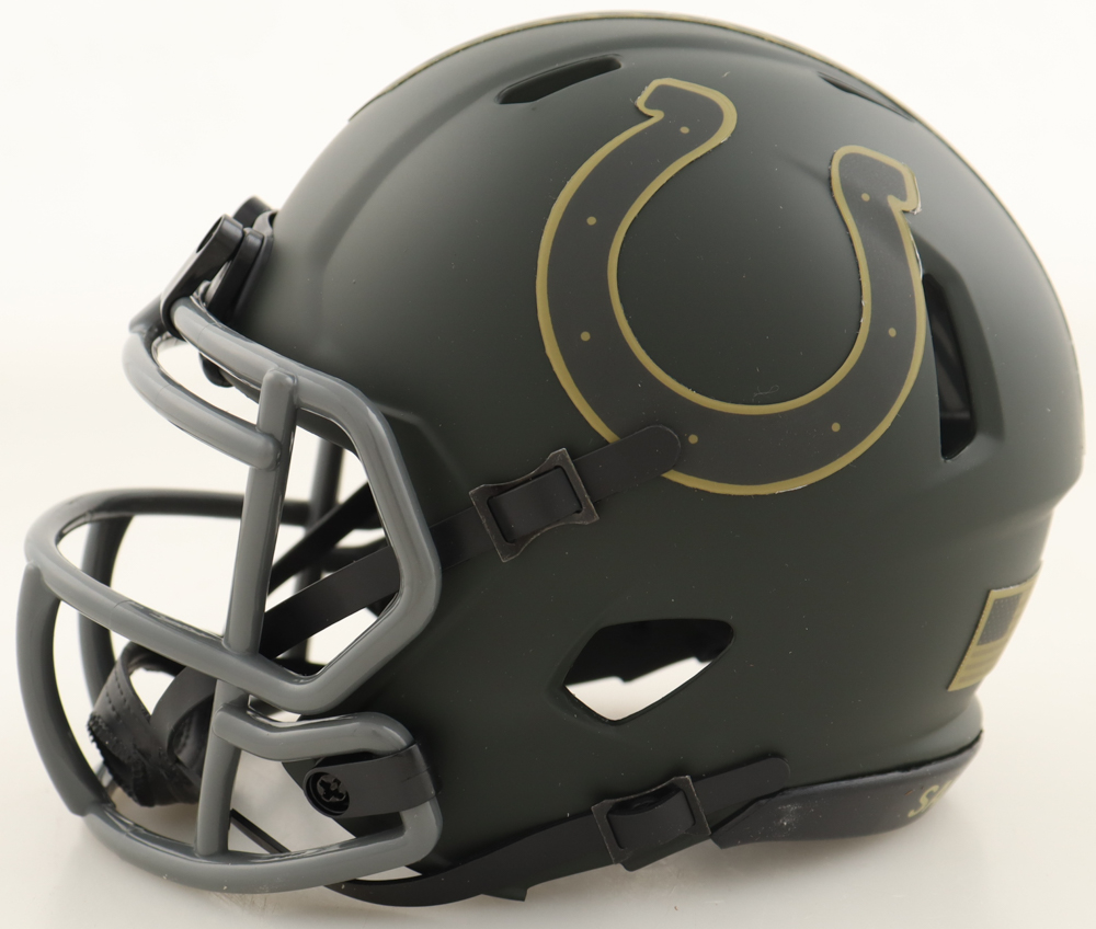 Edgerrin James Signed Colts Salute to Service Alternate Speed Mini Helmet (Beckett) at PristineAuction.com Edgerrin James Signed Colts Salute to Service Alternate Speed Mini Helmet (Beckett) at PristineAuction.com