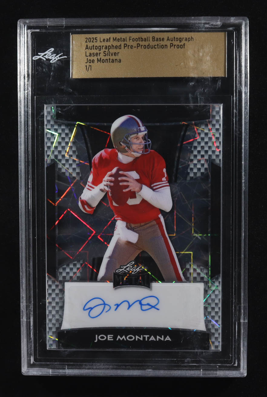 Joe Montana 2025 Leaf Metal Autographed Pre-Production Proof Laser Silver #NNO #1/1 (Leaf) at PristineAuction.com Joe Montana 2025 Leaf Metal Autographed Pre-Production Proof Laser Silver #NNO #1/1 (Leaf) at PristineAuction.com