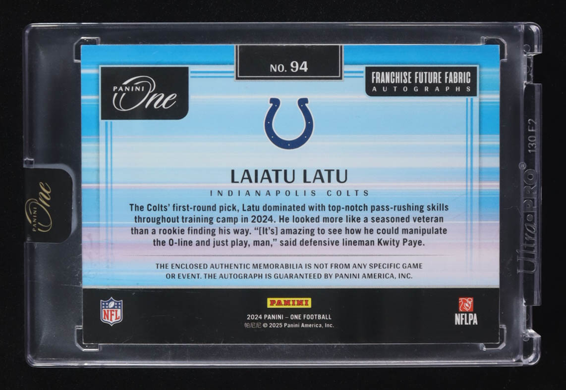 Laiatu Latu 2024 Panini One Green #94 #8/25 AU MEM RC at PristineAuction.com Laiatu Latu 2024 Panini One Green #94 #8/25 AU MEM RC at PristineAuction.com