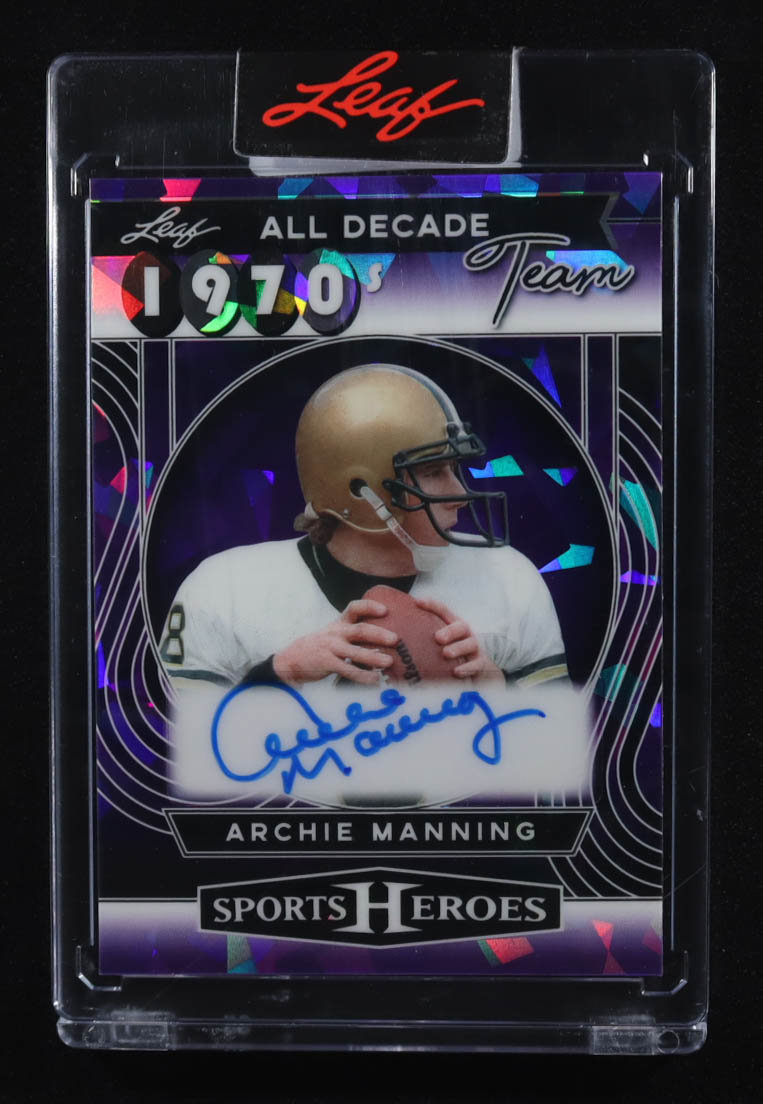 Archie Manning 2025 Leaf Sports Heroes All Decade Team '70s Autograph Purple Crystal #D70AM1 #01/10 at PristineAuction.com Archie Manning 2025 Leaf Sports Heroes All Decade Team '70s Autograph Purple Crystal #D70AM1 #01/10 at PristineAuction.com
