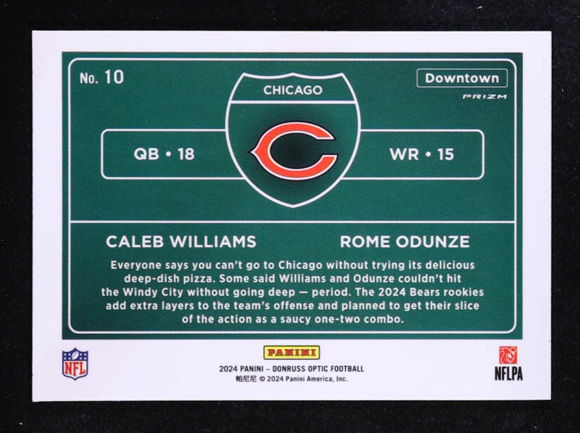 Caleb Williams / Rome Odunze 2024 Donruss Optic Downtown Duos #10 RC at PristineAuction.com Caleb Williams / Rome Odunze 2024 Donruss Optic Downtown Duos #10 RC at PristineAuction.com