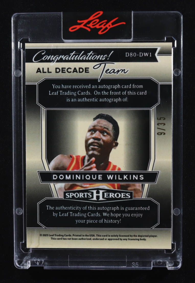 Dominique Wilkins 2025 Leaf Sports Heroes All Decade Team '80s Autograph Silver Crystal #D80DW1 #09/35 at PristineAuction.com Dominique Wilkins 2025 Leaf Sports Heroes All Decade Team '80s Autograph Silver Crystal #D80DW1 #09/35 at PristineAuction.com