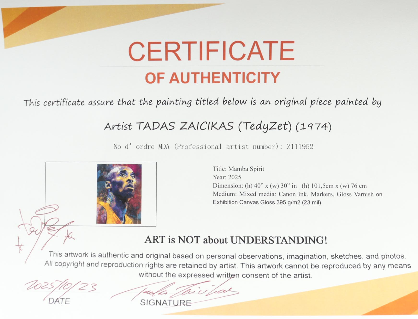 "Mamba Spirit" 2025 34x44 Original Painting on Canvas by Tadas Zaicikas | TedyZet (Zaicikas) at PristineAuction.com "Mamba Spirit" 2025 34x44 Original Painting on Canvas by Tadas Zaicikas | TedyZet (Zaicikas) at PristineAuction.com