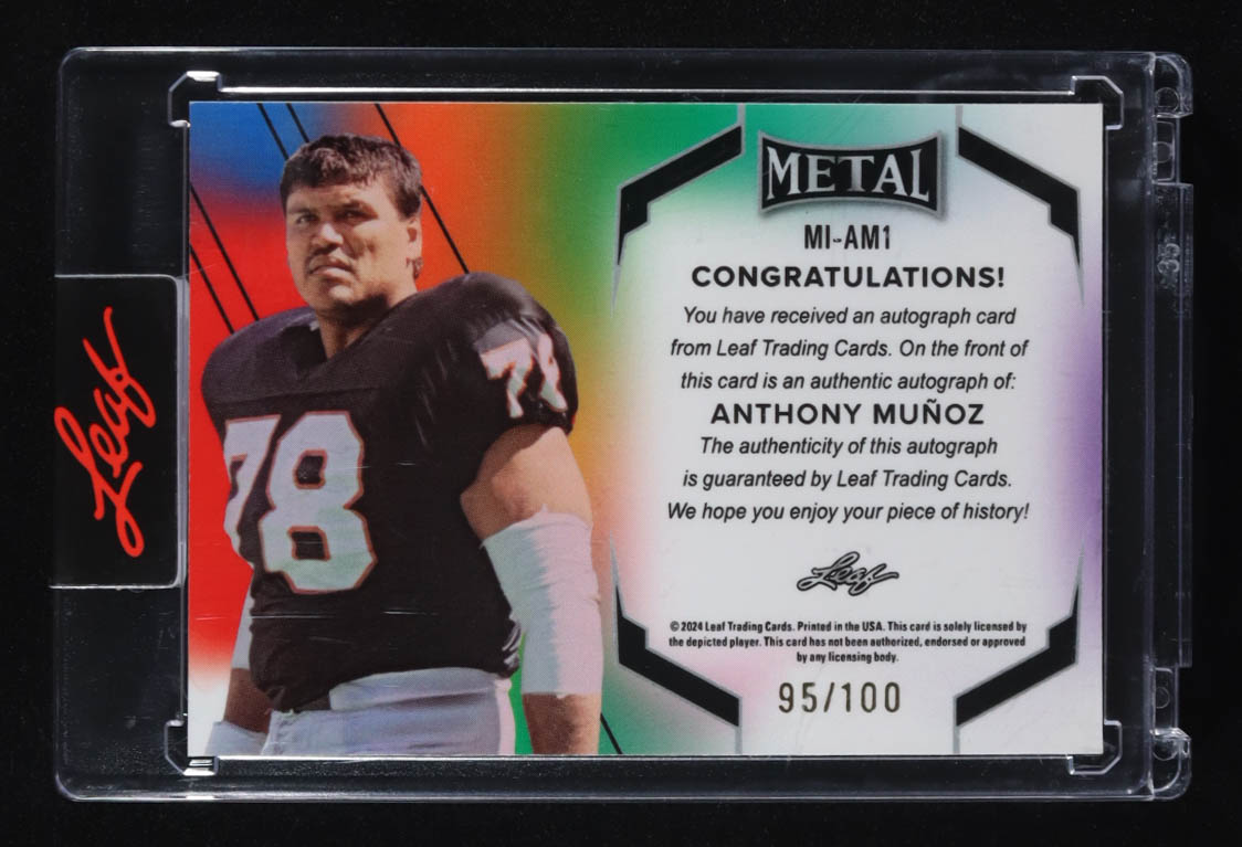 Anthony Munoz 2024 Leaf Metal Inscriptions Prismatic Red #MIAM1 #095/100 at PristineAuction.com Anthony Munoz 2024 Leaf Metal Inscriptions Prismatic Red #MIAM1 #095/100 at PristineAuction.com