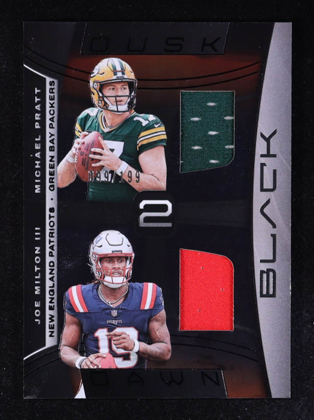 Joe Milton III / Michael Pratt 2024 Panini Black Dusk 2 Dawn Jerseys #10 #099/199 RC at PristineAuction.com Joe Milton III / Michael Pratt 2024 Panini Black Dusk 2 Dawn Jerseys #10 #099/199 RC at PristineAuction.com