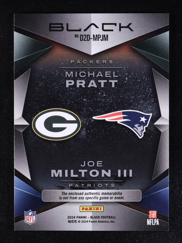 Joe Milton III / Michael Pratt 2024 Panini Black Dusk 2 Dawn Jerseys #10 #099/199 RC at PristineAuction.com Joe Milton III / Michael Pratt 2024 Panini Black Dusk 2 Dawn Jerseys #10 #099/199 RC at PristineAuction.com