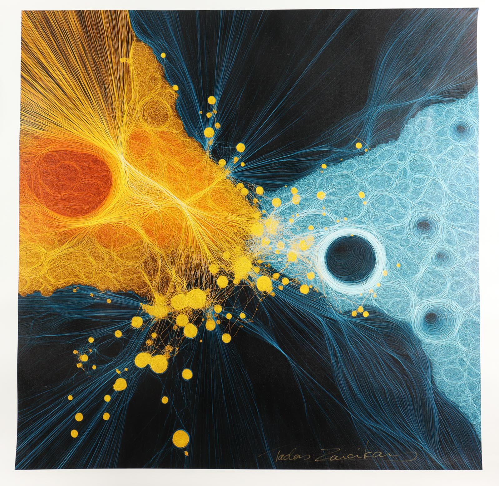 "Solar Pulse" 2025 44x44 Original Painting on Canvas by Tadas Zaicikas | TedyZet (Zaicikas) at PristineAuction.com "Solar Pulse" 2025 44x44 Original Painting on Canvas by Tadas Zaicikas | TedyZet (Zaicikas) at PristineAuction.com