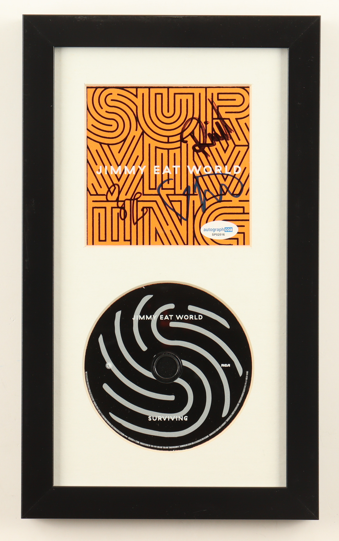 Jimmy Eat World "Surviving" Custom Framed CD Insert Display Band-Signed By (4) with Jim Adkins, Rick Burch, Tom Linton, Zach Lind (ACOA) at PristineAuction.com Jimmy Eat World "Surviving" Custom Framed CD Insert Display Band-Signed By (4) with Jim Adkins, Rick Burch, Tom Linton, Zach Lind (ACOA) at PristineAuction.com